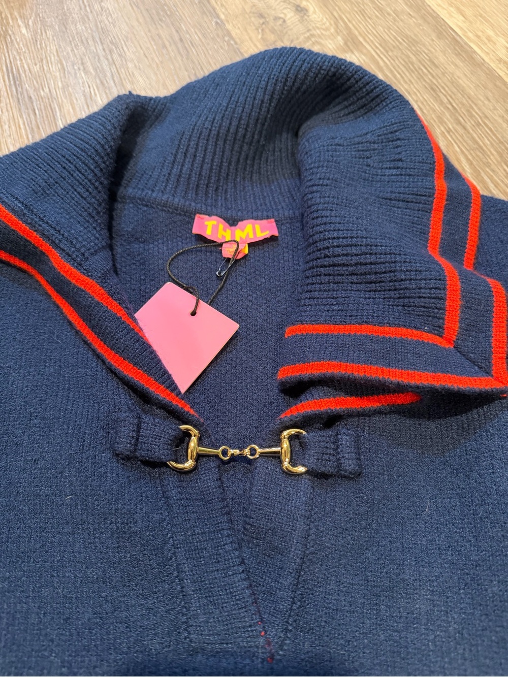 THML Navy Sweater with Red Stripe and Gold Horsebit
